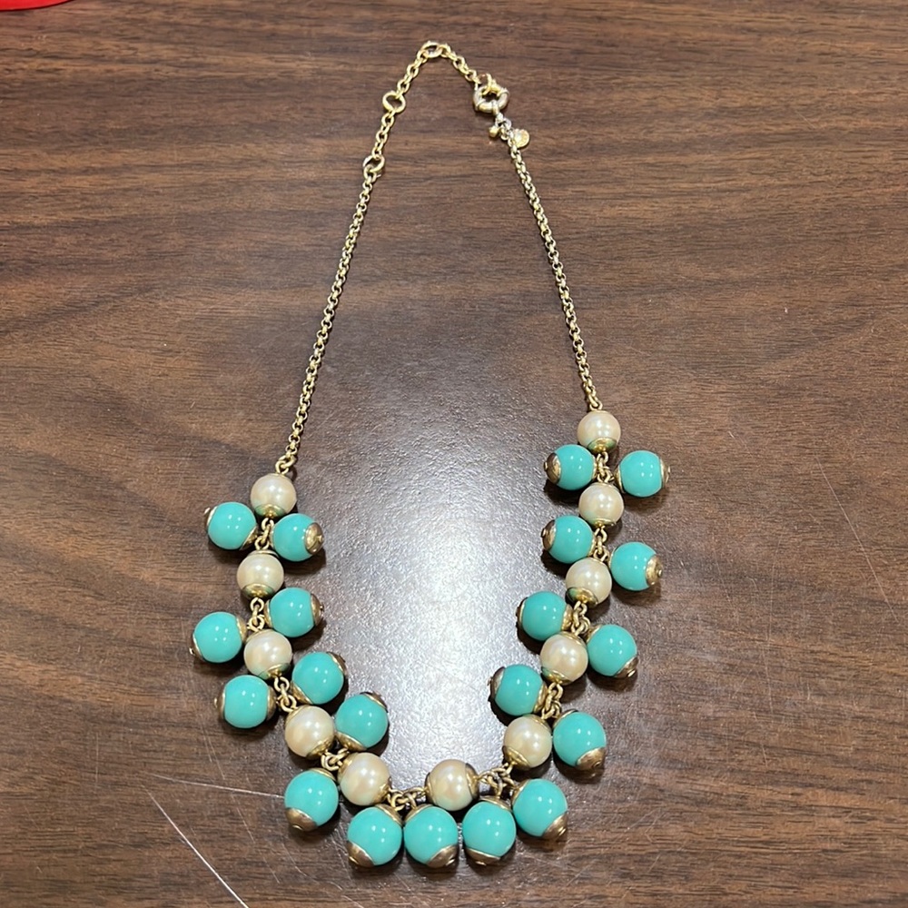 Turquoise & Pearl J Crew Necklace